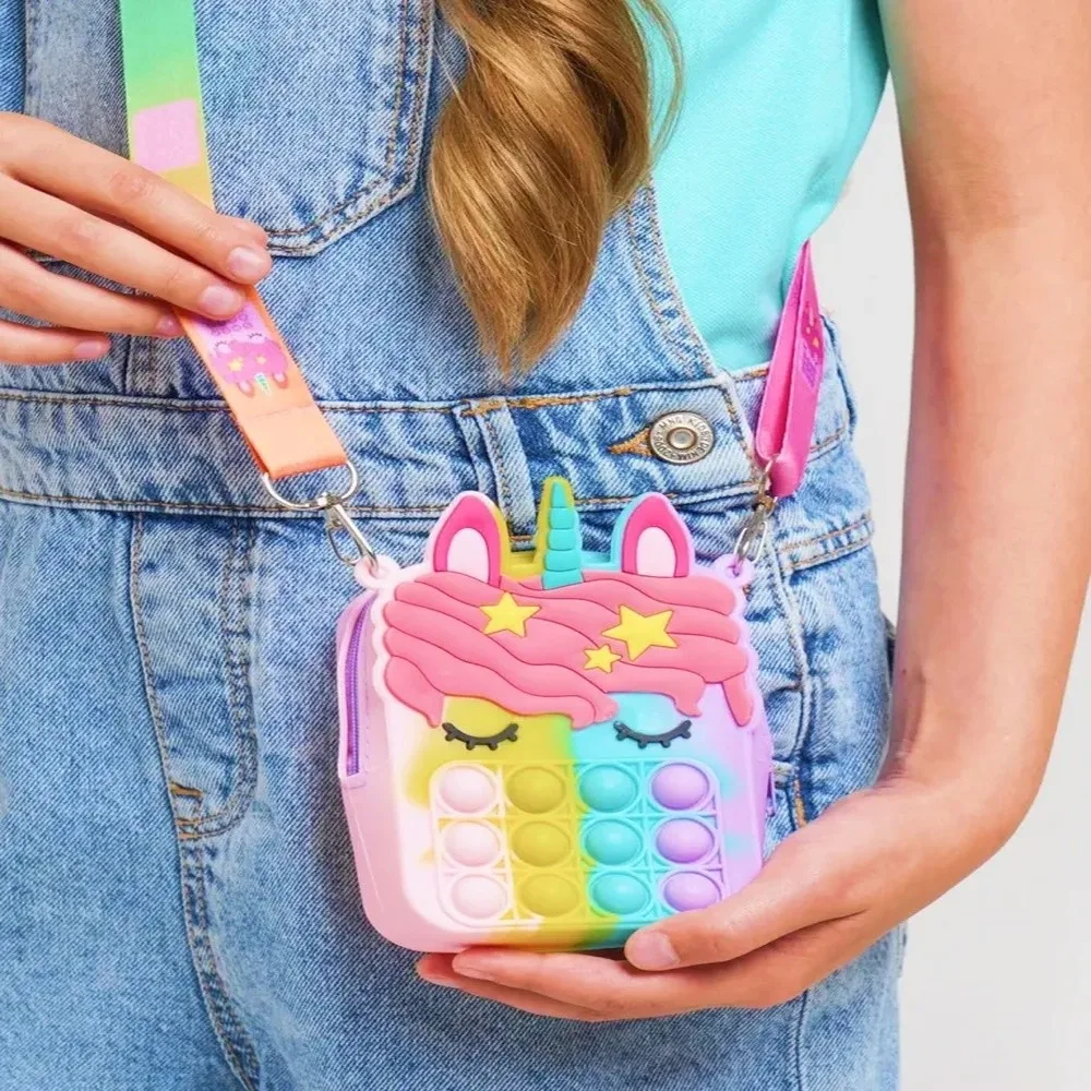 قوس قزح يونيكورن حقيبة لينة سيليكون ألعاب متململة للفتيات مضحك الضغط الإجهاد الإغاثة حقيبة ساعي محفظة نسائية للعملات المعدنية الأطفال هدية #1