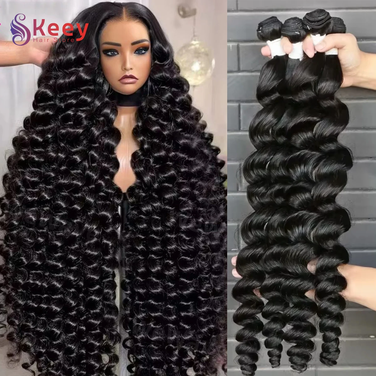 

30-дюймовые свободные волнистые пучки человеческих волос 16А вьющиеся 3/4 пучки необработанных необработанных человеческих волос натуральные волны двойная оптовая продажа