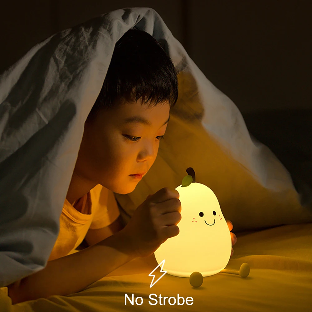 Creative Mini Led Pear Shape Touch Lamp Pat Light Bedroom Lamp Soft Silicone Rechargeable Night Light for Kids Gift Room Decor