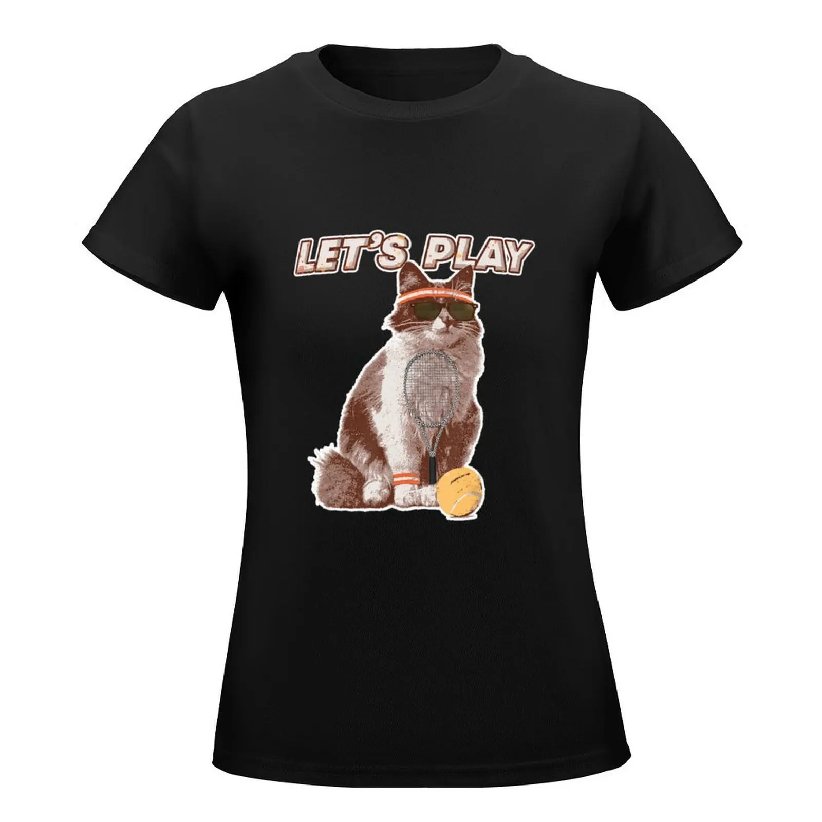 Cute Cat Tennis Player Cat Plays Tennis Vintage T-Shirt korean fashion summer tops shirts graphic tees clothes for Women