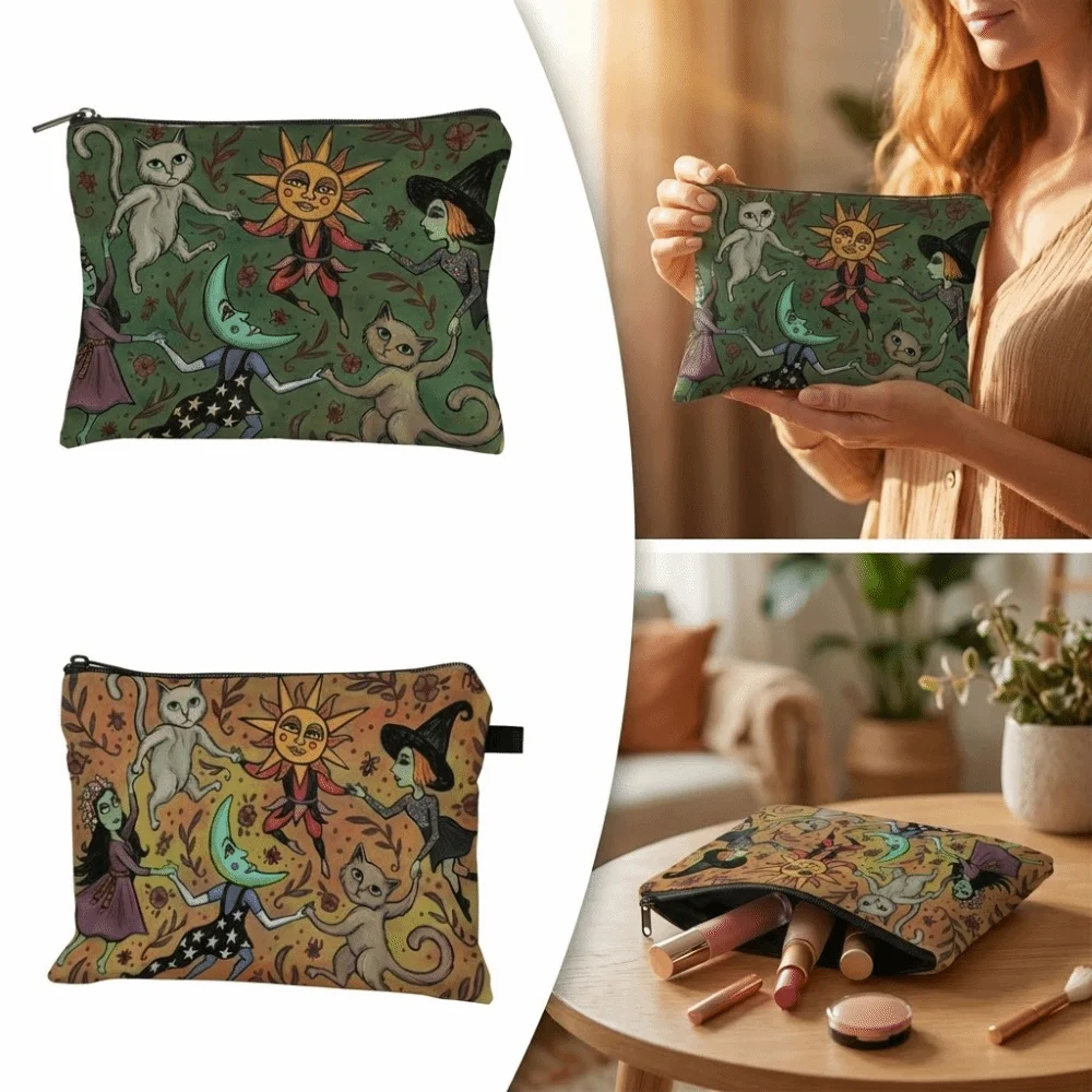 New Cat and Moon Design Makeup Bag Trendy Durable Storage Bag Portable Forest Bag Student Use