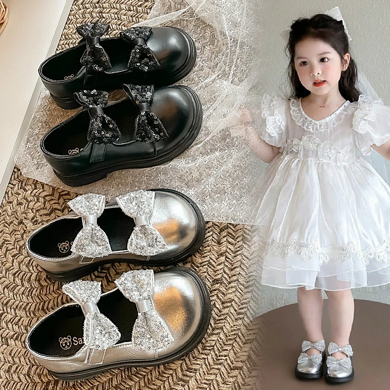 

Удобные детские туфли Four Seasons для девочек: нарядные туфли Мэри Джейн с пайетками и бантом, на платформе, с нескользящей мягкой подошвой, для вечеринок, в стиле принцессы