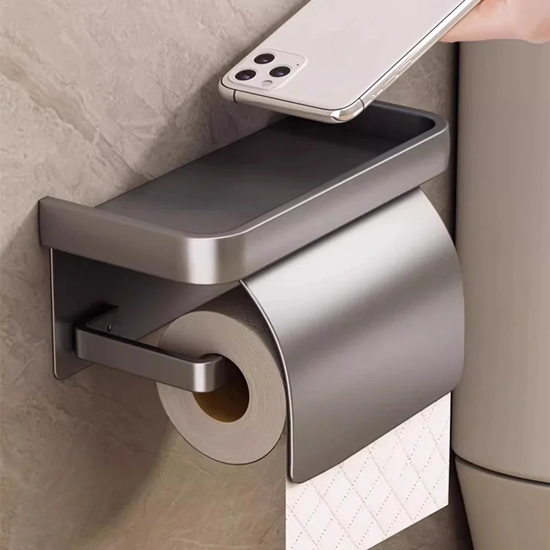 حامل لفائف ورق التواليت ذاتي اللصق على الحائط أو حامل ورق تواليت لاصق مع رف، حامل مناديل المرحاض، حامل مناديل