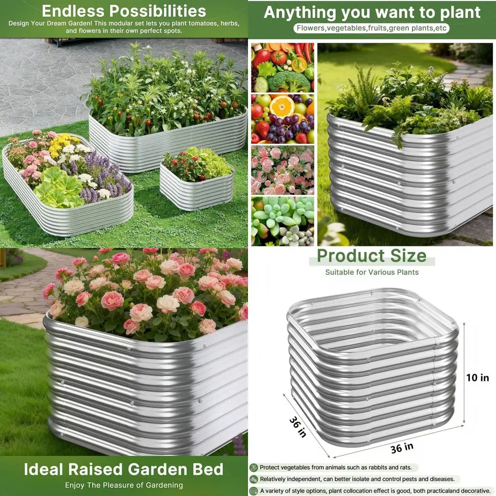 

Raised Garden Bed Set - 4 Outdoor Metal Beds for Vegetables and Flowers, 3FT Above Ground Garden Boxes for Gardening