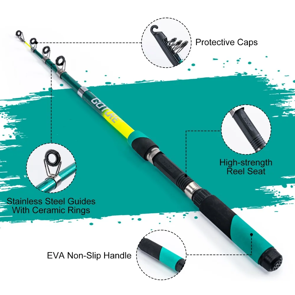 Goture 1.8M Carbon Telescopic Rock Fishing Rod Glass Fiber Ultra Light Rod Power M Lure Carp Travel Ocean Spinning Fishing Rod