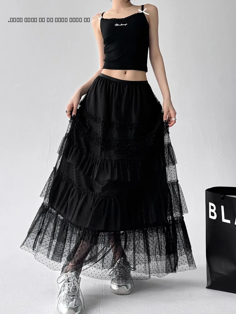 

Ele Polka Dot Me f Skirt Women's Mid-Length Vintage Cake Sle Summer New Arrival A-Line Skirt High Waist Design