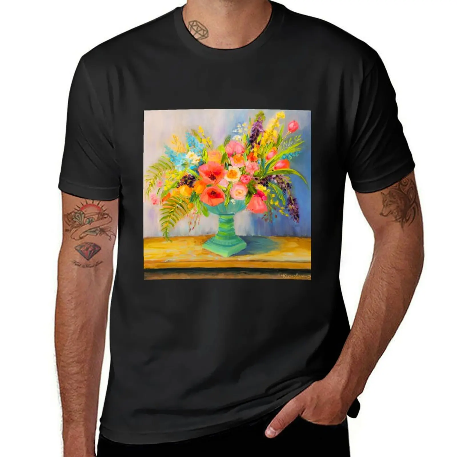 Garden floral in a green blue vase T-Shirt customs design your own quick-drying tshirts for men