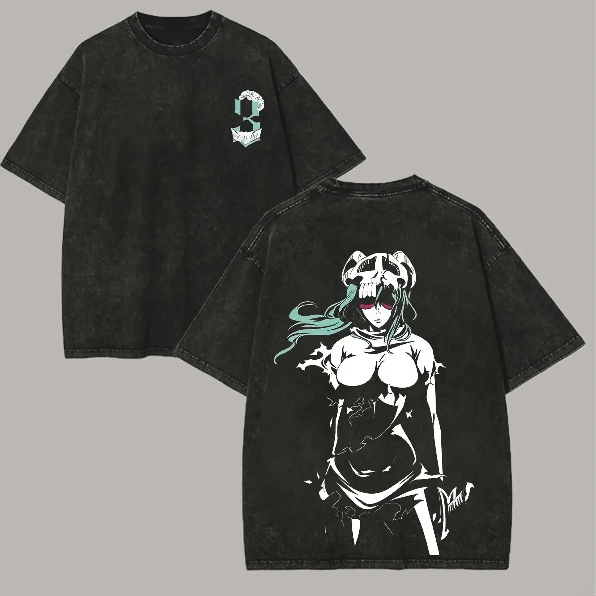 Bleach Vintage Washed T‑shirt Multi‑Character Anime Graphic Print Unisex Loose Cotton Short Sleeve Harajuku Fan Streetwear Tee view 3