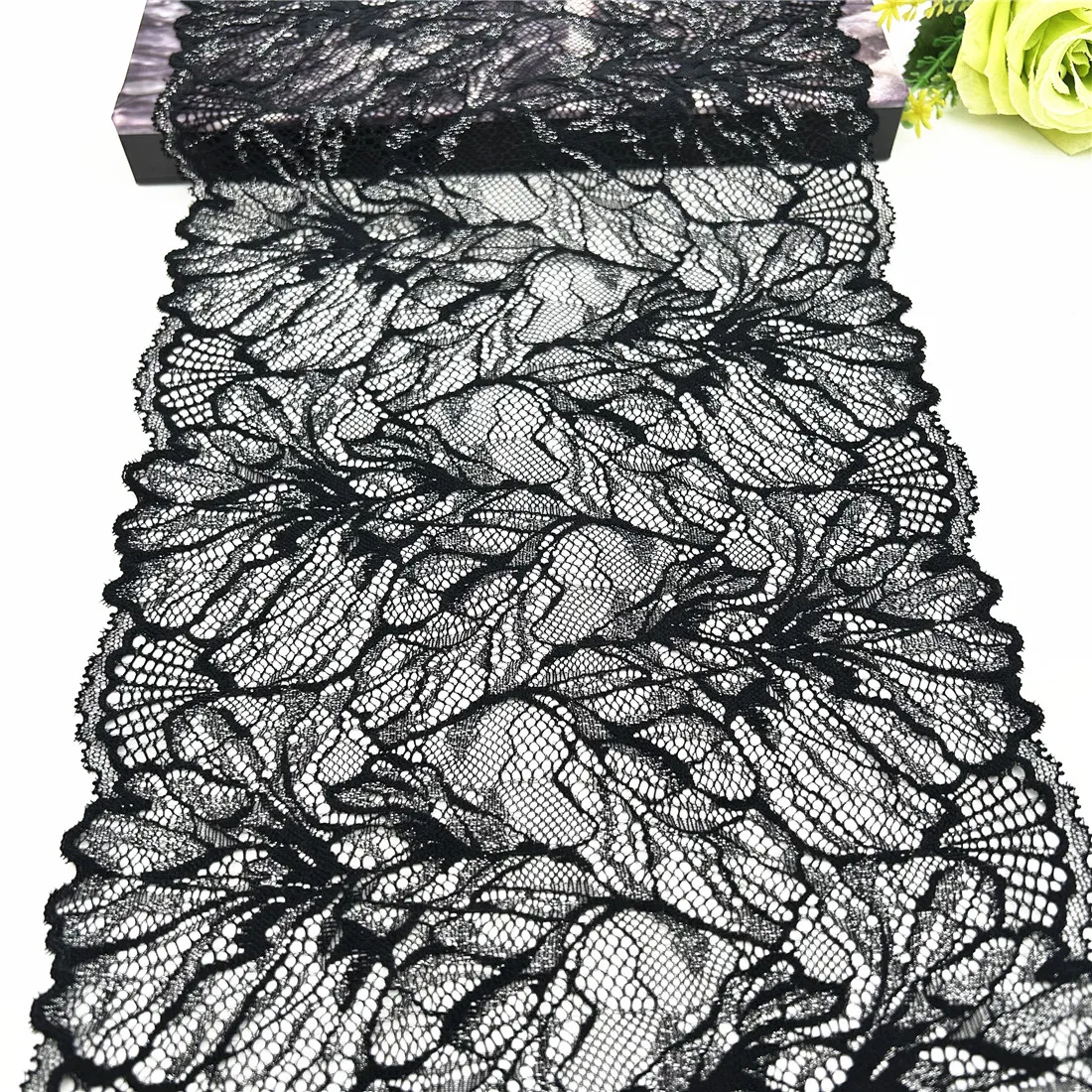 3y/lot Width 23cm Black With Silver Foil Elastic Lace Trim Lingerie Sewing Craft DIY Apparel Fabric Lace Dress Garment Accessory