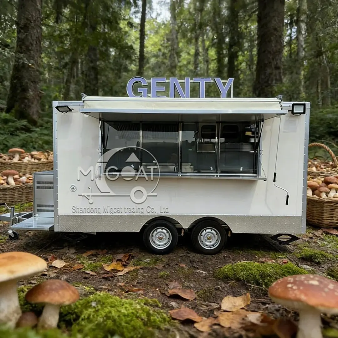 Genty-Double Axle Food Vending Trailer, Mobile Kitchen Cart, Foldable Awning for Outdoor Catering