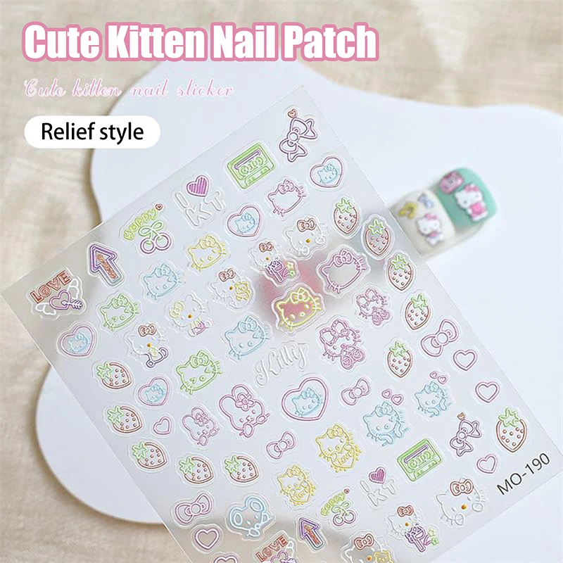 1 Sheet Fluorescent Hellokitty Nail Sticker Embossed Japanese Cartoon Girl Heart Hello Kitty Pen Holder Cup Decoration Sticker