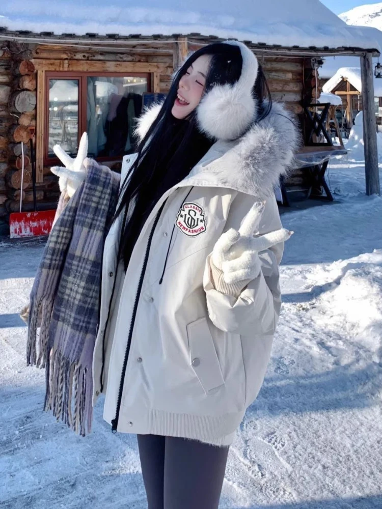 Winter American Retro Fur Collar Hooded Style Overcomes Parkas Womens Cotton Coat Thickened Warm Down Cotton Winter Jacket Women
