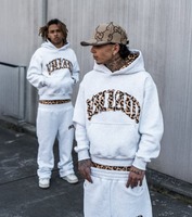 American hip-hop leopard print letter embroidery men hoodie retro Harajuku street sports suit fashionable casual sweatshirts