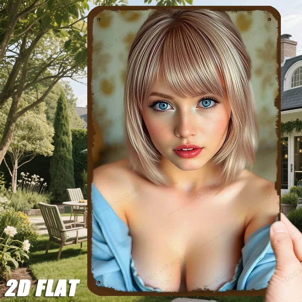 2026--Gemmee 2D Metal Wall Art, 8x12 Inch Blue-Eyed Blonde Woman Wall Decor for Indoor Outdoor Christmas Thanksgiving Gift