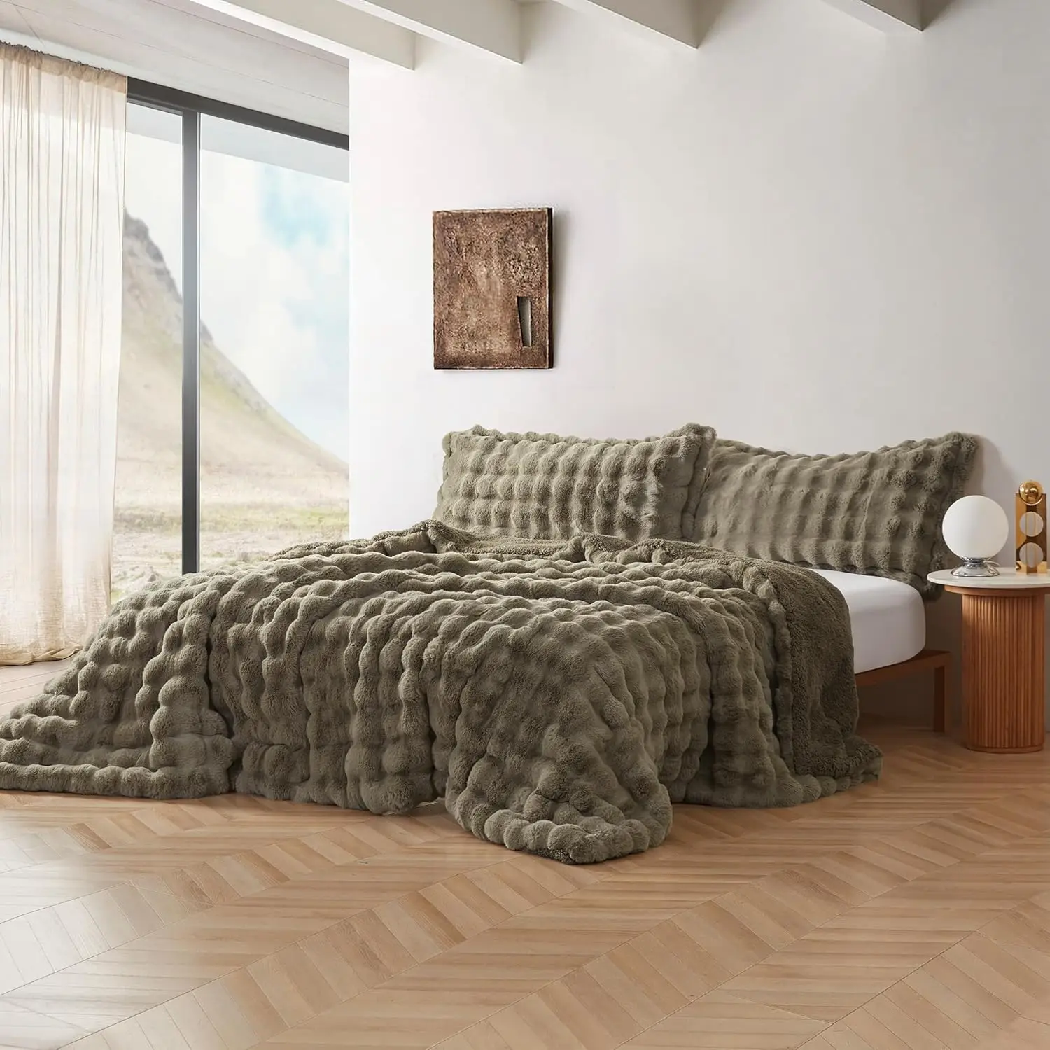 Snowball Chunky Bunny - Coma Inducer® Oversized Queen Comforter - Olive Earth