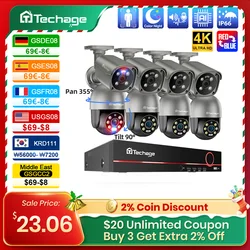 Techage 8CH 4K UHD 8MP PTZ POE Camera System Outdoor AI Human Detect Two-way Conversation CCTV Video Surveillance H.265 NVR Kit