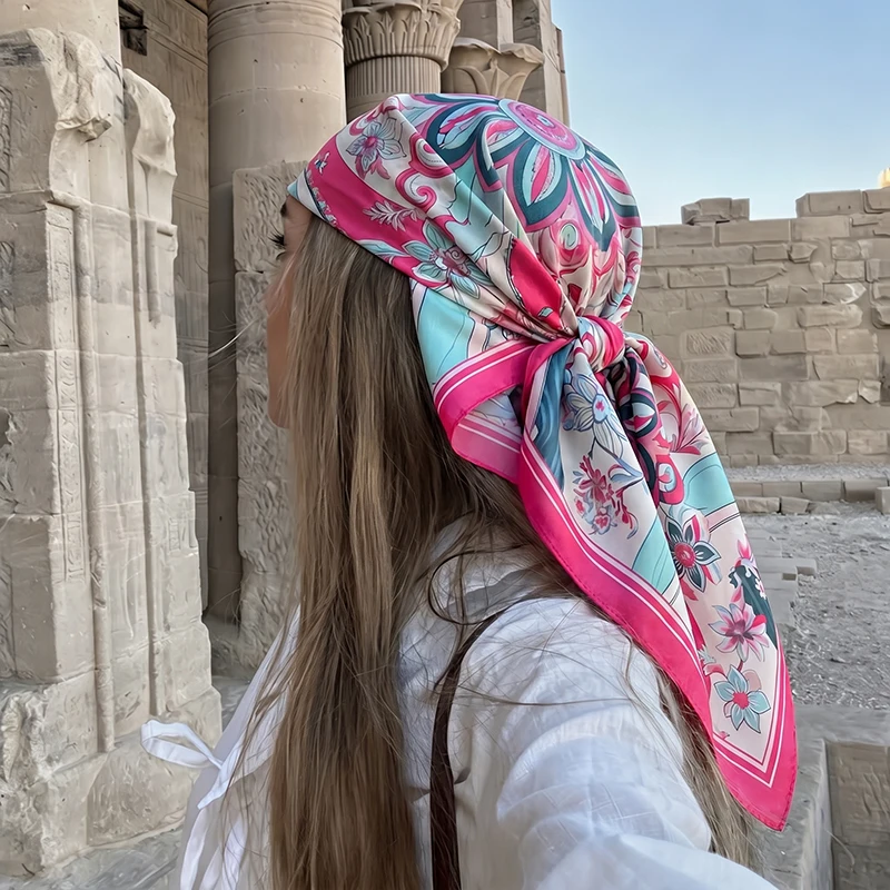 

Print Scarf Neckerchief Turban Hijab Luxury Female Square Headscarf Shawl Bandana Headband Windproof Handkerchief Fashion Wraps