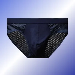 Sexy Men's Underwear Ice Silk Underpants Breathable Underpants Bamboo Charcoal Fiber Antibacterial Comfort Hollow UnderpantsCold