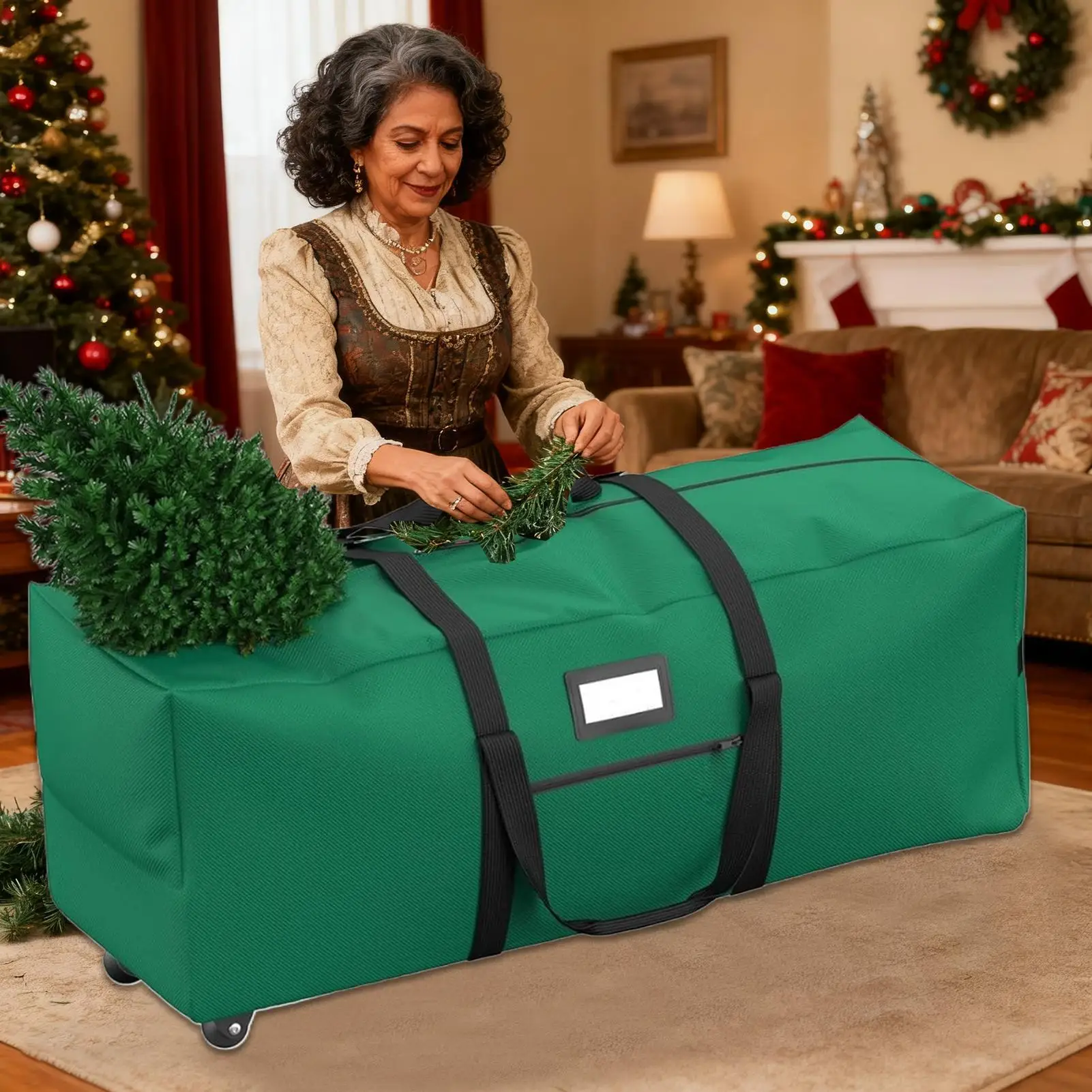 

Сумка для рождественской елки, пылезащитный контейнер для праздничных украшений, сумка для хранения рождественской елки с колесами для гирлянды, путешествий на открытом воздухе