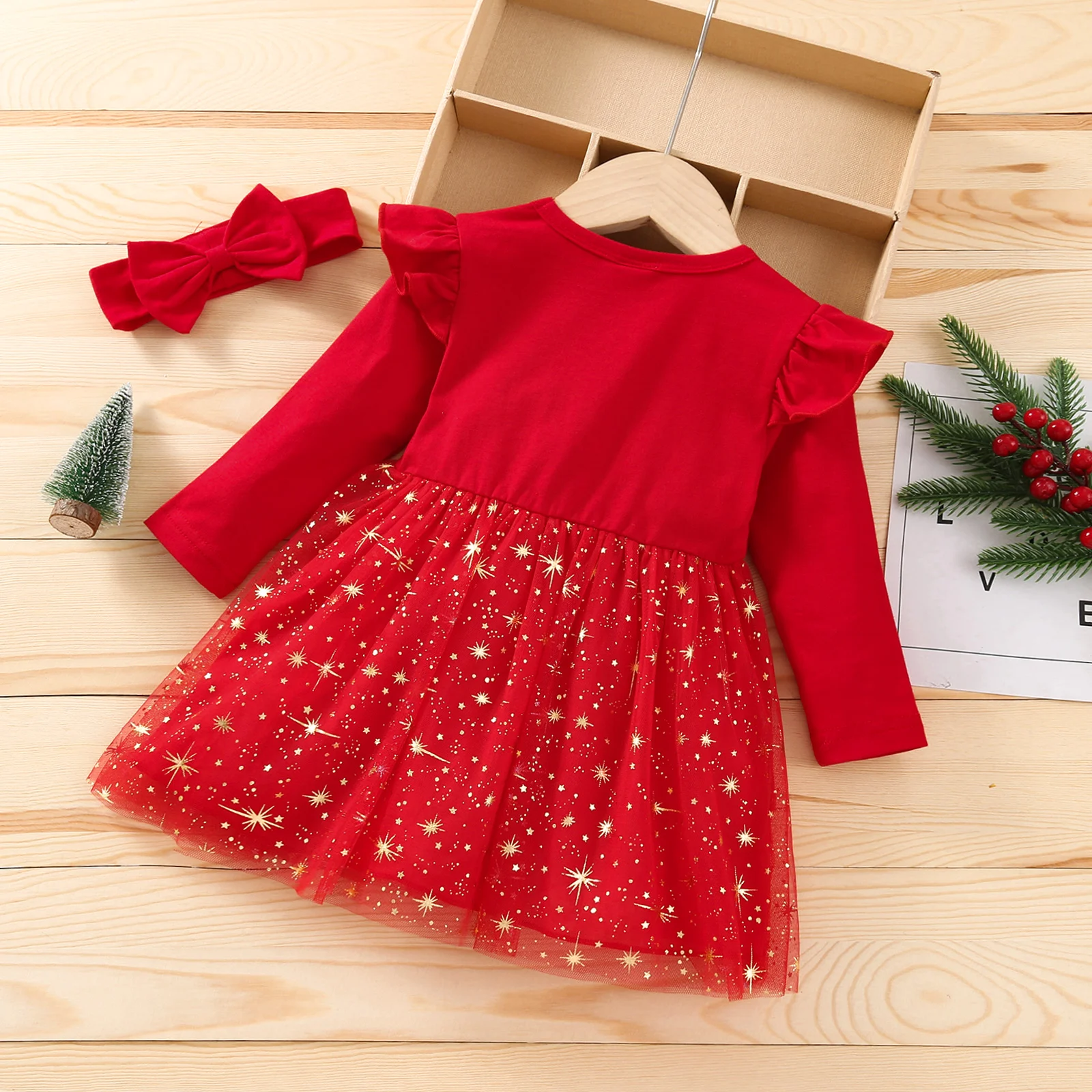 Pasgeboren Baby Kerst Jurk Outfit Lange Mouw Romper Tutu Rok Rode Jurk Hoofdband Baby Meisjes Feestelijke Kerst Kostuum