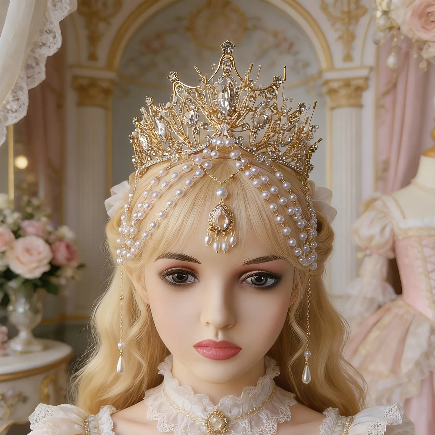 Virgin Tassel Crown Flower Wedding Catwalk Birthday Headdress Cos Hair Accessories Style Pearl Tuinga Women