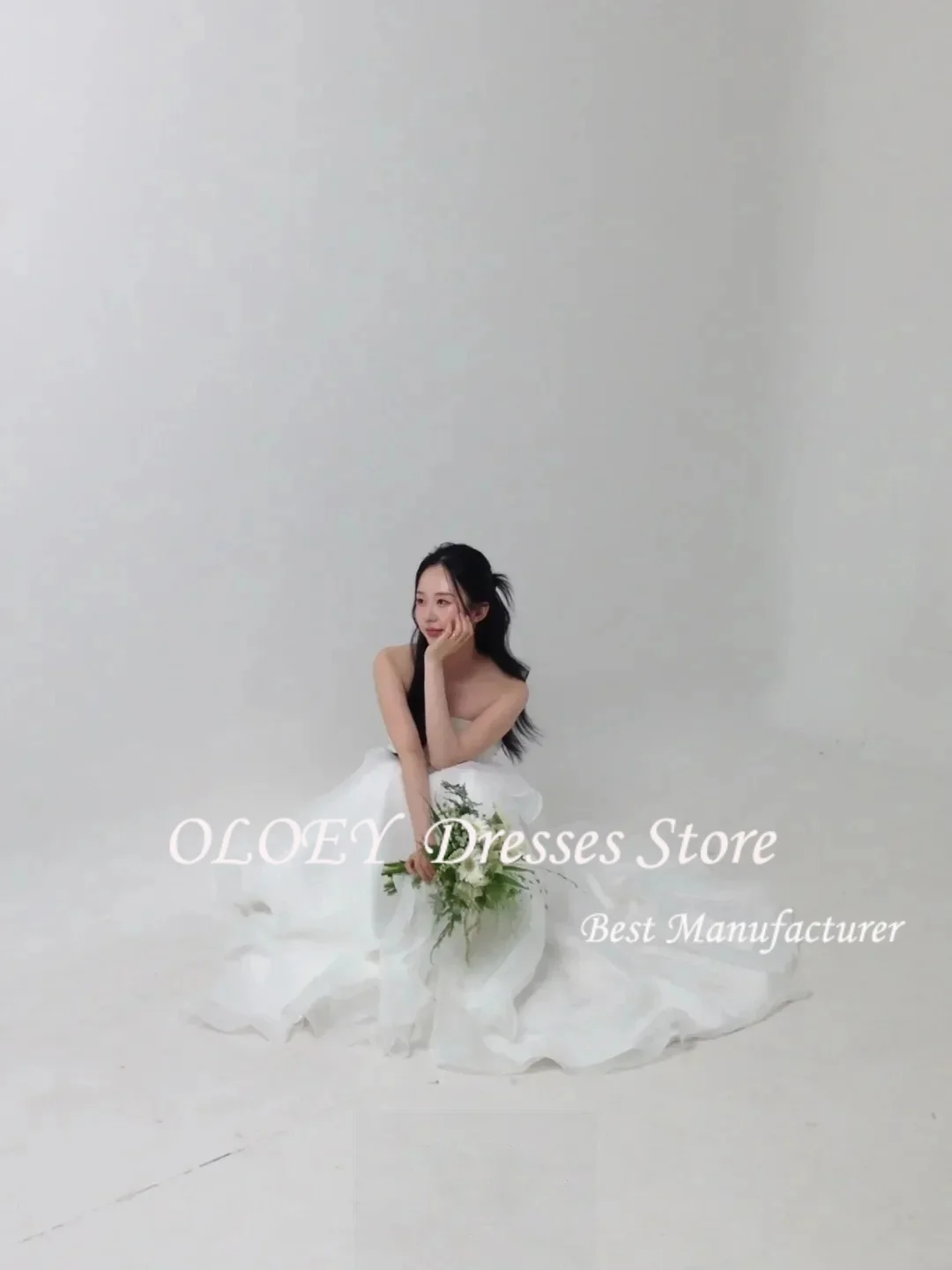 

OLOEY A Line Fairy Silk Organza Wedding Dresses Strapless Korean Customized Elegant Wedding Snap Dresses Reception Dresses 2025