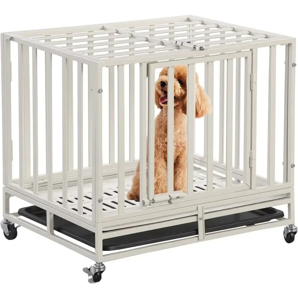 

Прочная стальная клетка для собак 24 дюйма с замками и съемным поддоном для маленьких собак, белая
