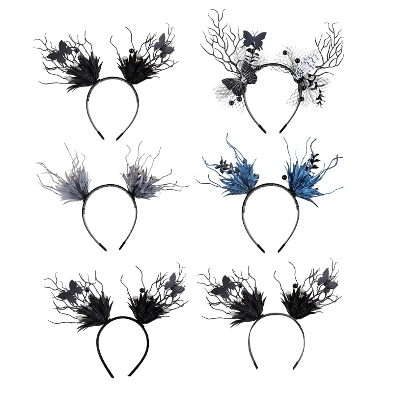 

MXMB Unique Horn Branch Butterfly Headwear Party Sexy Horn Headbands Devil Branch Animation Hair Hoop for Live Show Role