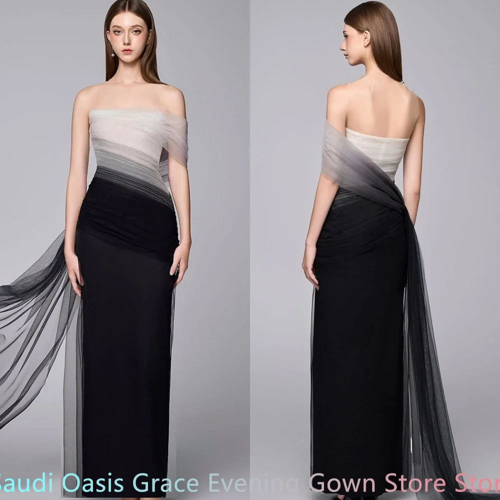 Maßgeschneidertes elegantes Heimkehrkleid aus weißem Tüll, zart, trägerlos, schulterfrei, Kontrastfarbe, Reißverschluss hinten, Vestido De Festa