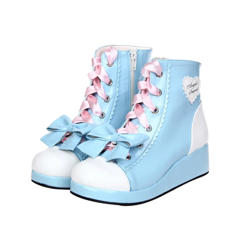 

Platform Punk Gothic Loli Girls Female Lace Up Japanese Cute Anime Lolita Shoe Women Harujuku Shoes Feminine Cosplay Short Boots
