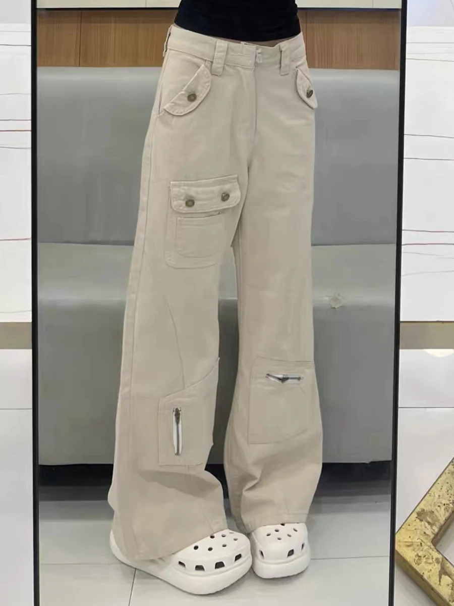 

Большие размеры, американские джинсы с колокольчиками, рабочая одежда, женские весенне-летние свободные джинсы с высокой талией, тонкие прямые широкие брюки длиной до пола...