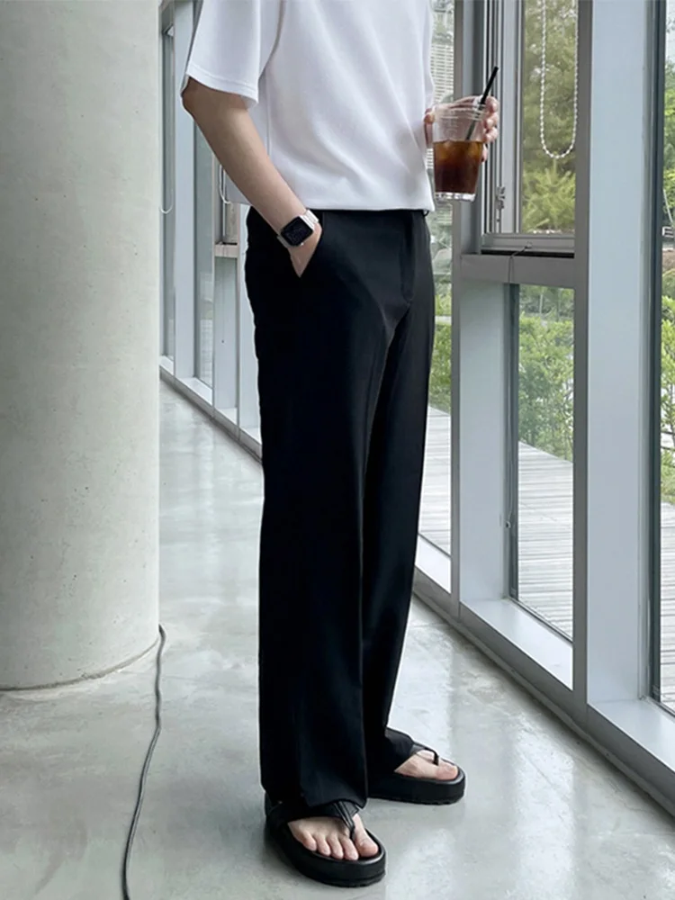 

Мужские брюки из ледяного шелка прямого кроя, летние, свободные, в стиле High Street, удлиненные, повседневные, модные, молодежные, брендовые