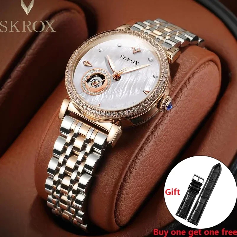 

High-end Luxury Rose Gold Diamond Stars Women's Wedding Watch Mechanical Automatic Movement Ladies Watches Stainless Steel Clock
