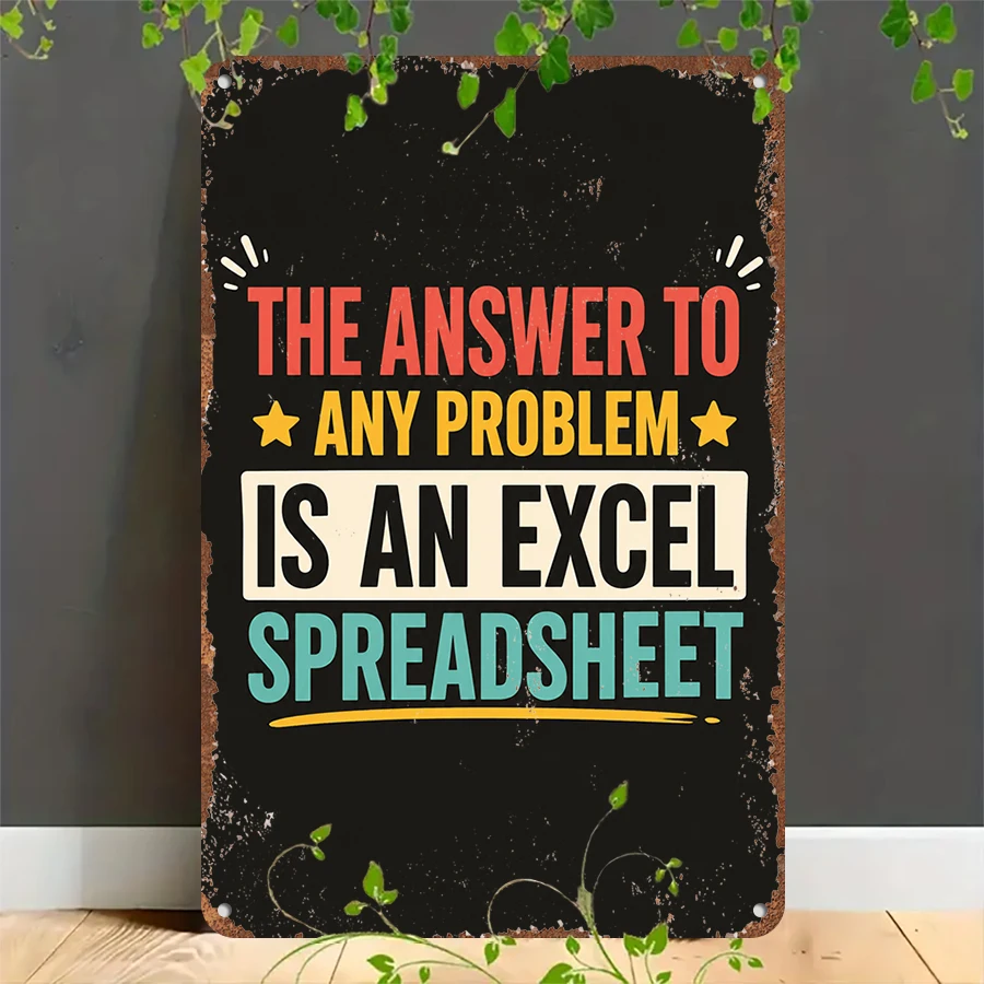 2D flat retro metal tin plate,  Vintage Excel Spreadsheet Funny Office Tin Sign, Suitable for home, garage, café, bar and garden decoration