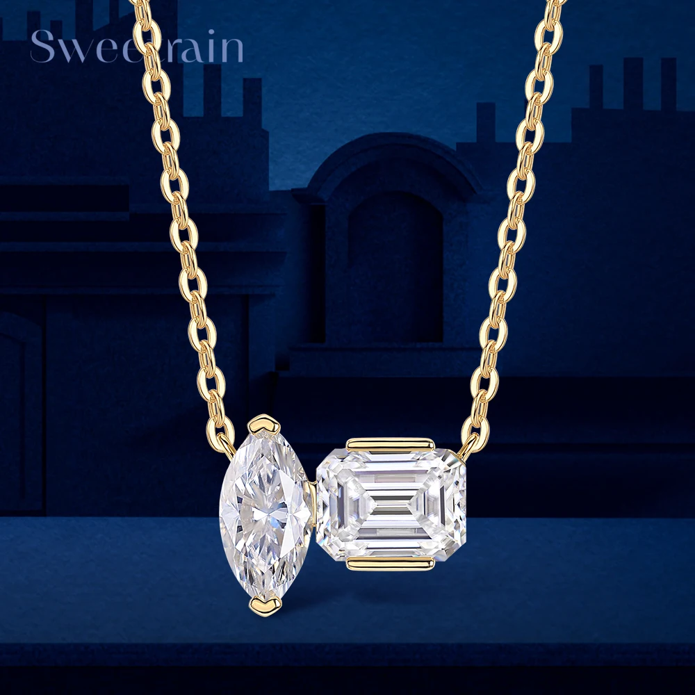 

Sweetrain 2CT Emerald Cut Moissanite Necklace for Women Sparkling Marquise Cut Lab Diamond Wedding Necklaces 925 Silver Jewelry