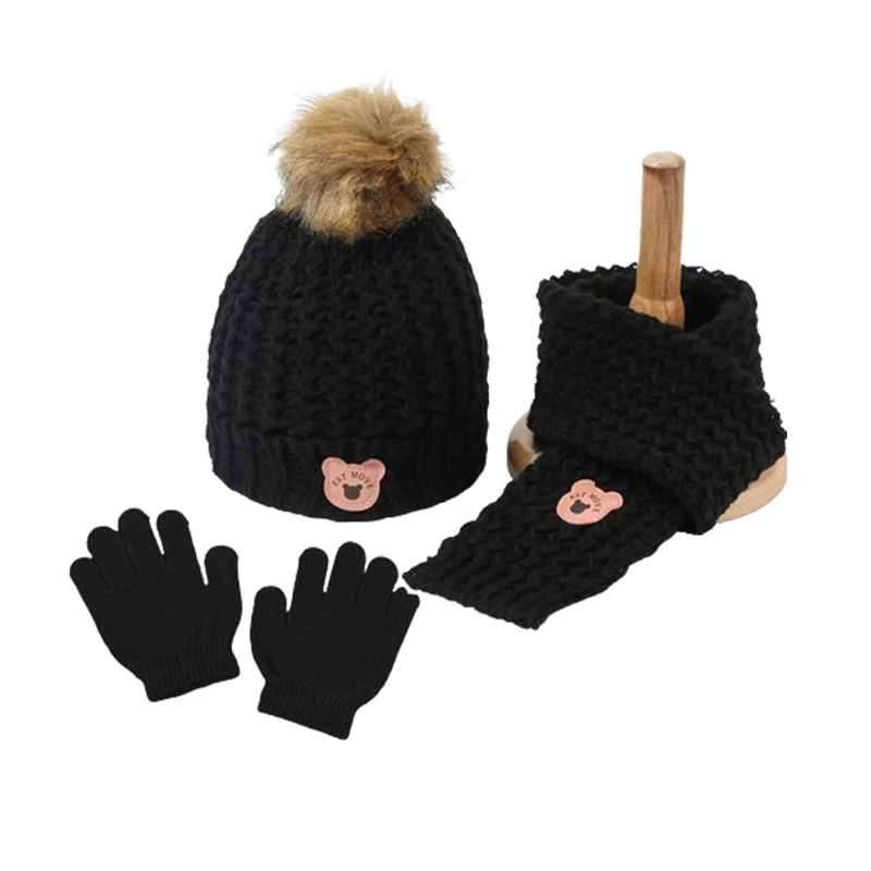 3Pcs Kids Hat Scarf and Snow Gloves Set Winter Knit Warm Soft Outdoor for Boys Girls and Toddlers