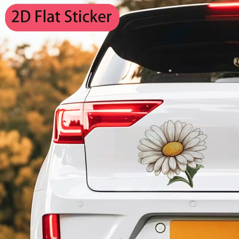 

2D Flat White Daisy Vinyl Sticker, Waterproof Self-adhesive Decal for Car Truck Motorcycle Bumper Decor