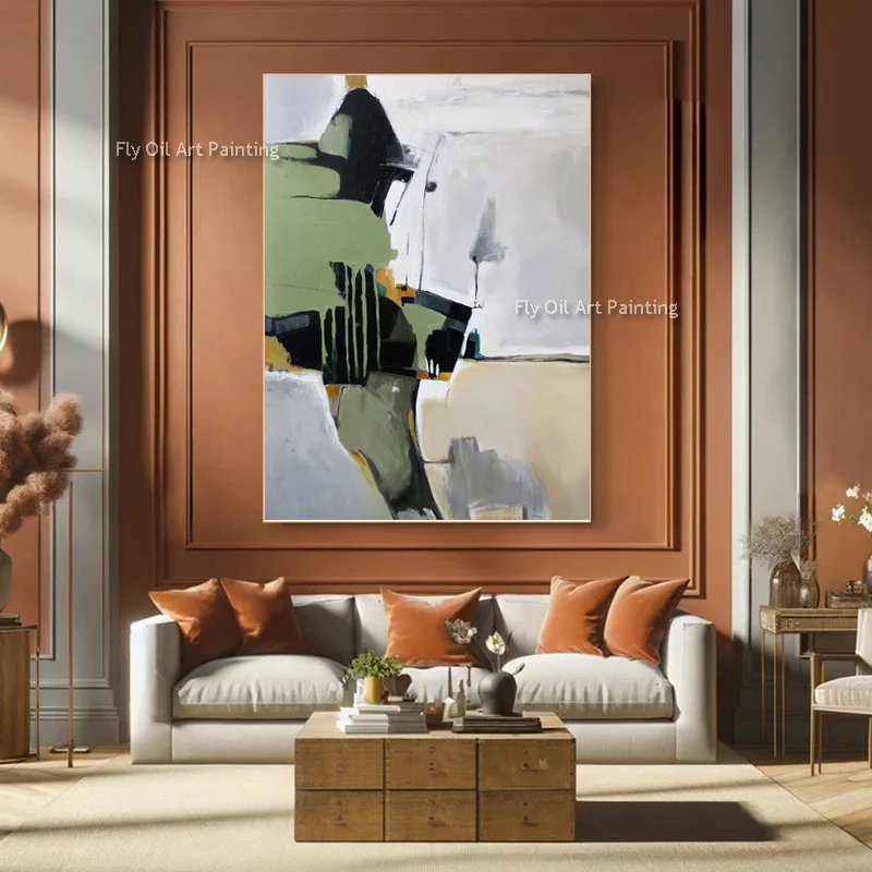 New Special Green Grey Home Wall Decor Itmes Handmade Fashional Design Set Of Two Canvas Thick Oil Painting For Living Room