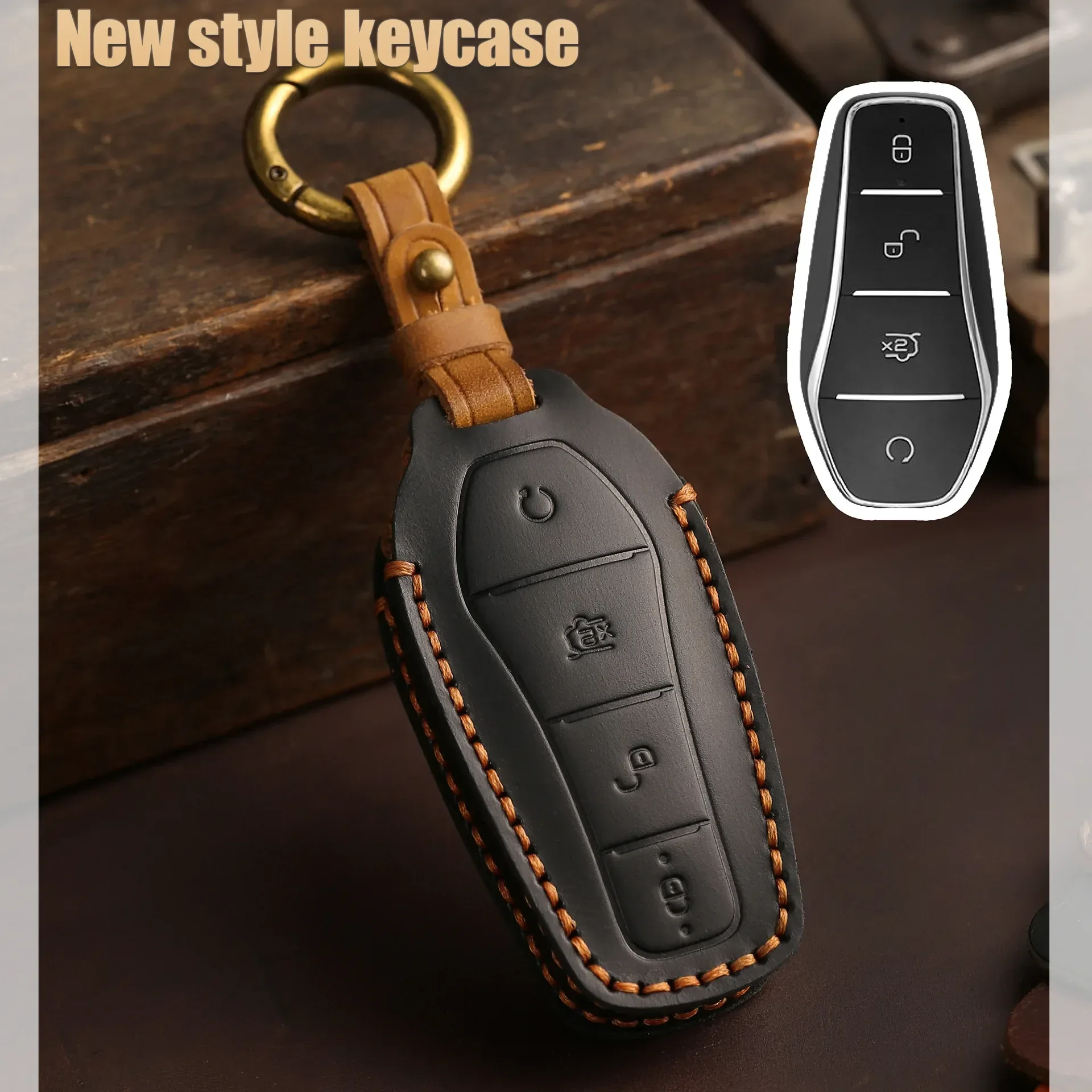 

Leather Car Smart Key Case Cover for BYD Atto 3 Atto3 DM Tang Song Dm-i Max Pro QIn Pro Yuan Ev Dolphin 2021 2022 2023,4 bottons