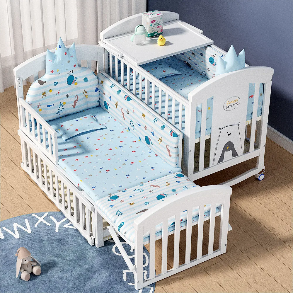 High Quality Solid Wood Baby Rocking Crib Lightweight Kids Bed With Adjustable Wheels