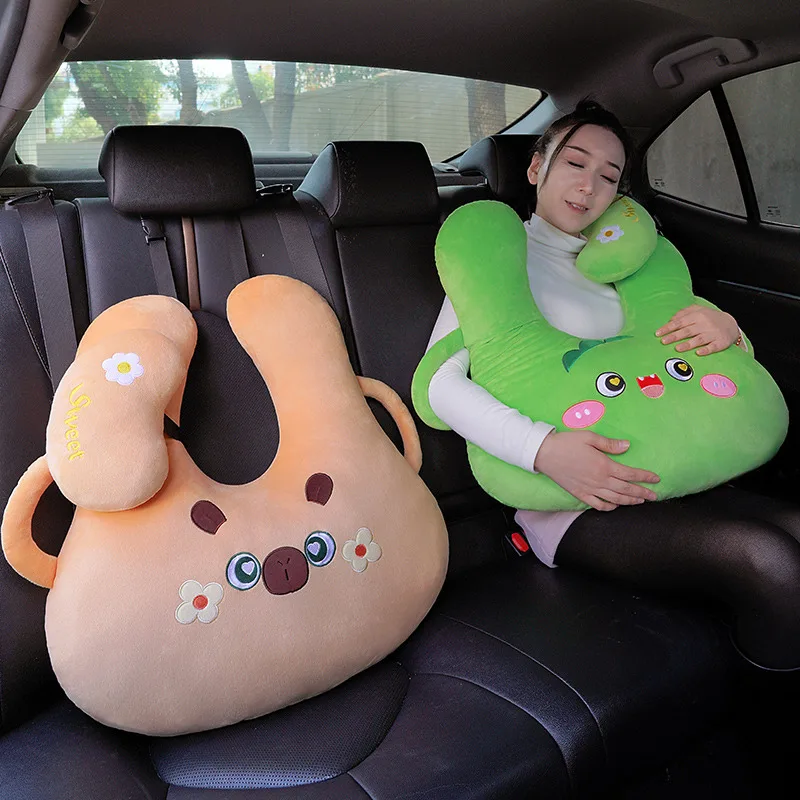 

55x55 см мультяшная животное, автомобильная подушка для сна, милый медведь, кошка, динозавр, мягкие плюшевые игрушки, подушка для шеи, подарки для автомобиля, подушка для отдыха