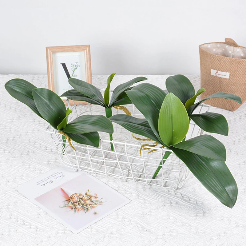 Orchid Leaves Artificial Phalaenopsis Stems Leaf Faux Cymbidium Flower Foliage Green Real Touch Latex Bulk Home Decor