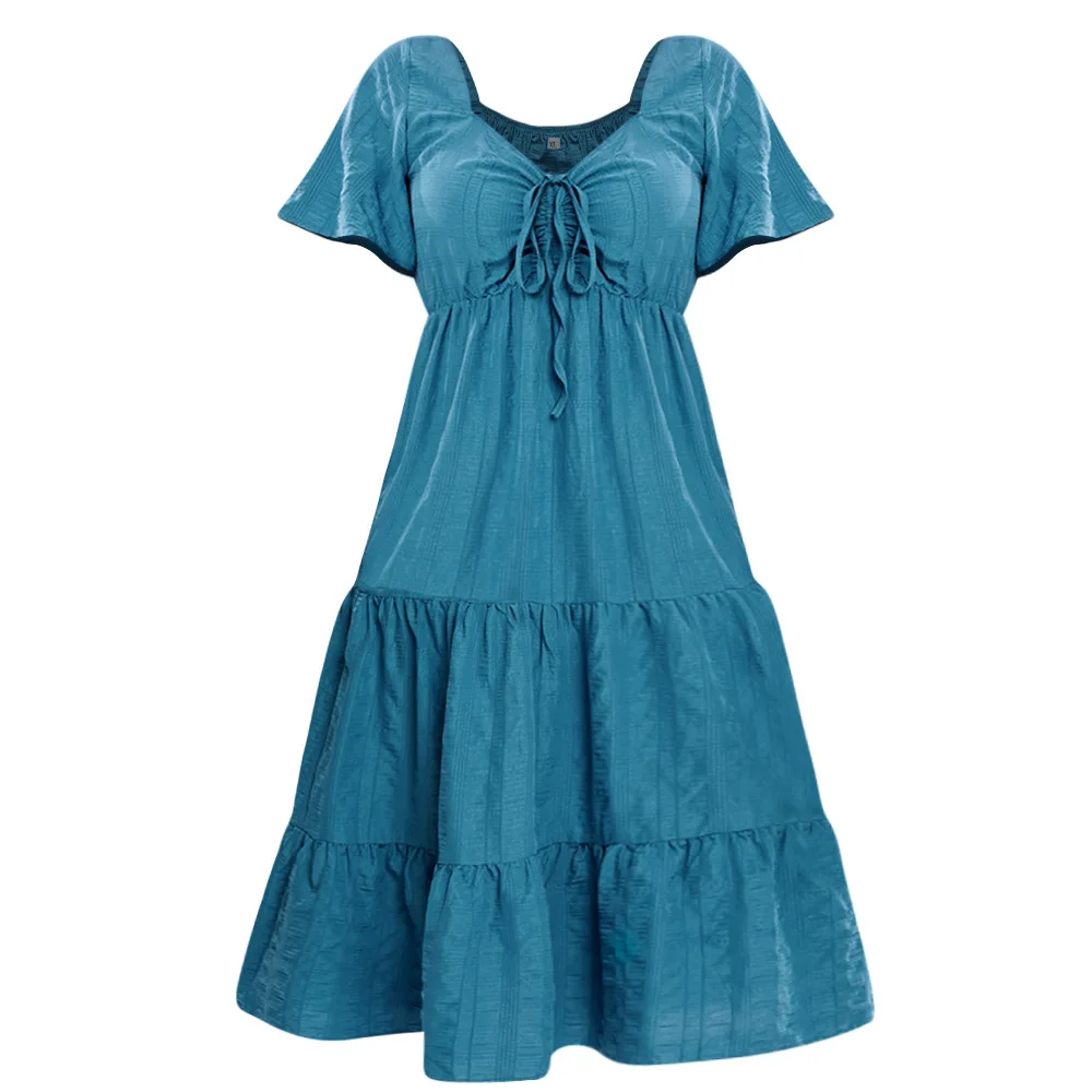 Plus Size Dress For Women Summer Long Dress Short Sleeve Dress High Waist Sexy V Neck Elegant Chic Streetwear Clothing Ladies - Image 5
