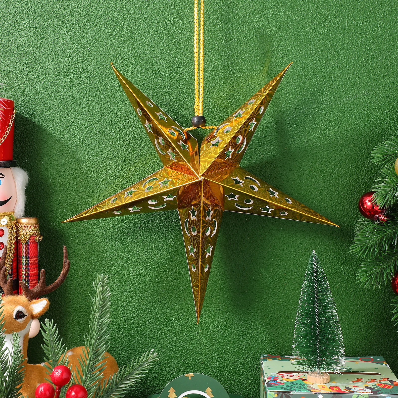 

Hanging Star Lamp 5PCS 30CM Shiny Paper Light Decor for Christmas Wedding Party Room Decoration Blue Red