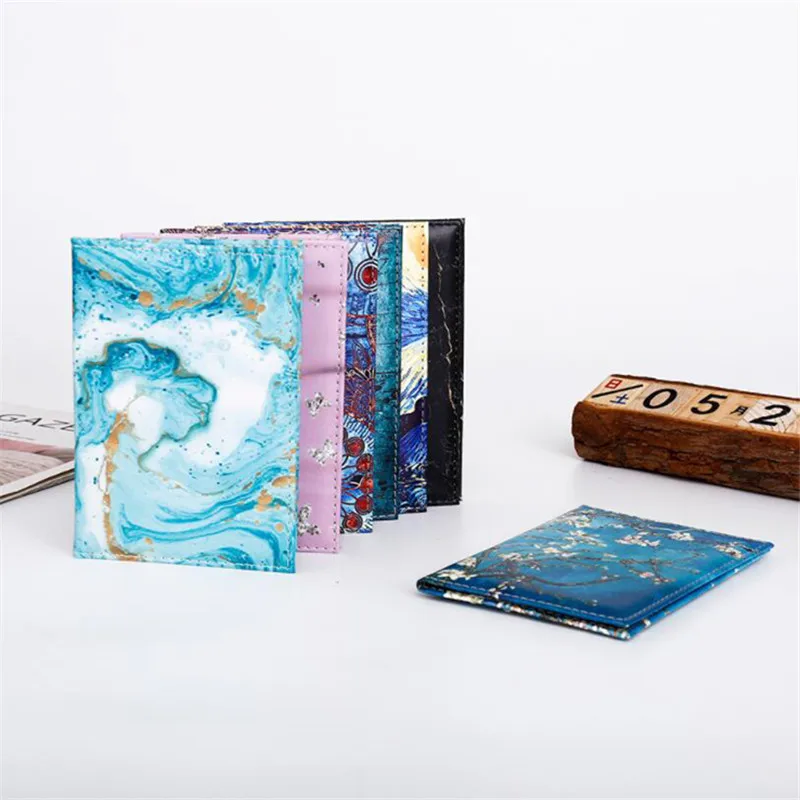 Exquisite Art Style Passport Protective Cover Van Gogh Starry Sky Women Leather Passport Holder Men Travel ID Passport Wallet