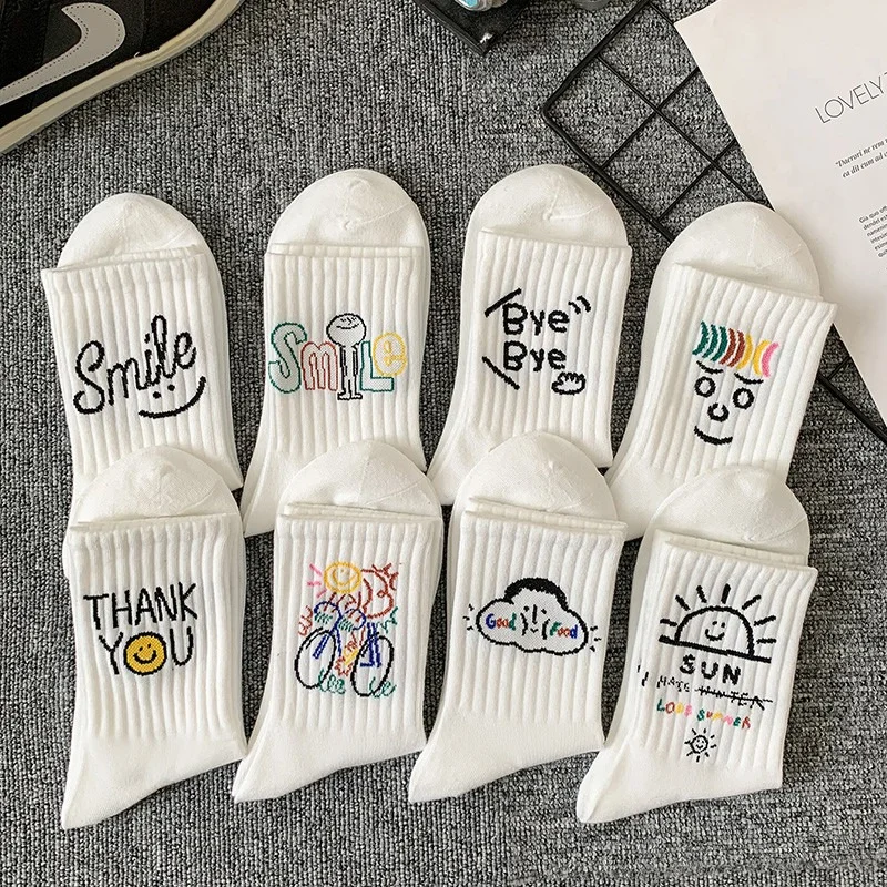 2/3/5/8 Pairs Men Women White Mid-Calf Socks Moisture-Wicking Anti Odor Casual Sports Basketball Retro Arch Support Socks