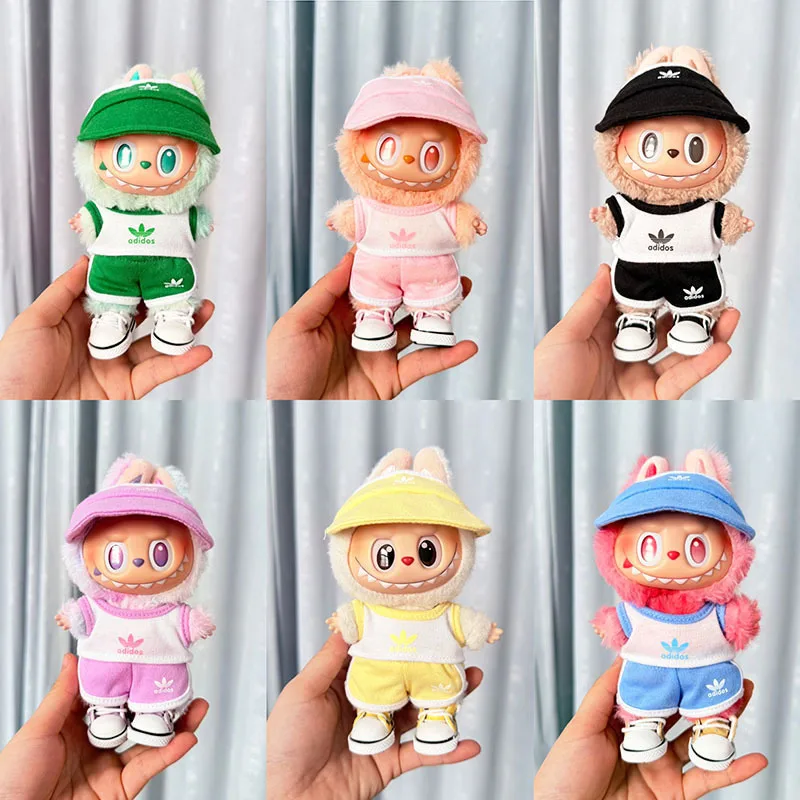 

For 17cm Mini Idol Labubu Clothes Sports Sets Macaron Sportswear V1 V2 Labubu Clothing Outfit Hats Shoes Dolls Accessories Toys