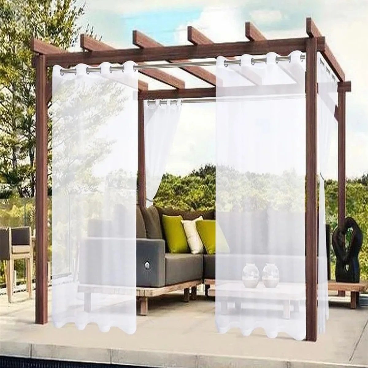 

Outdoors Waterproof Sheer Curtain Translucent Black White Tulle Gray Curtains 2 Pcs Grommet Top Custom Size Quality Terrace