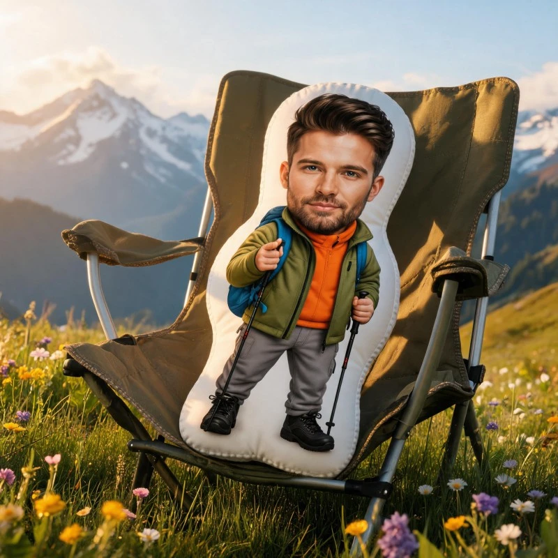 Custom Personalized Photo Hiker Shaped Pillow, Outdoor Adventure Style Decorative Cushion, Unique Home Decor Accent for Sofa & B