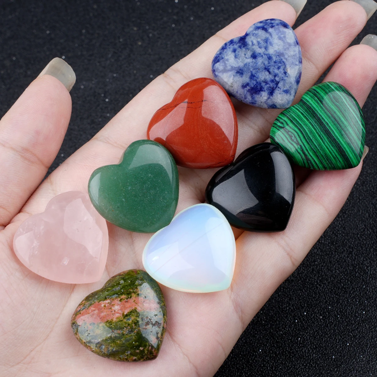 5pcs/lot Natural Stone Ornament 25mm Heart Shape Crystal Rose Quartz Energy Stone Healing Collectibles Home Decortions